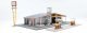 Vintage Gas Station -- Kit - Main Building: 10-1/2 x 9 x 3-3/16′ 26.6 x 22.8 x 8cm, HO, Walthers Cornerstone 3541
