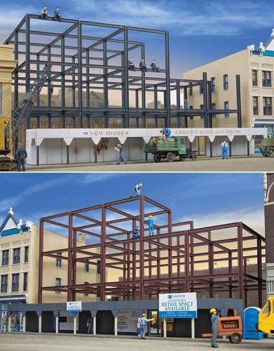 Skyscraper Construction Site -- Kit - 8-5/8 x 10-9/16 x 5-3/4′ 21.9 x 26.8 x 14.6cm, HO, Walthers Cornerstone 3761