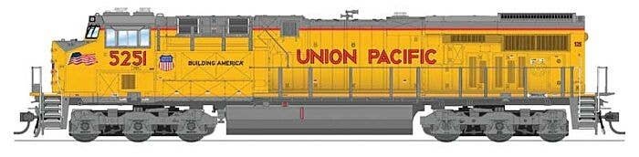 GE ES44AC - Standard DC - Stealth -- Union Pacific 5251 (Armour Yellow, gray, red, 2022 Small Flag), HO, Broadway Limited Import