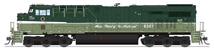 GE ES44AC - Standard DC - Stealth -- Northern Pacific 6327 (Fantasy Scheme, Loewy 2-Tone Green, Main Street Slog, HO, Broadway L