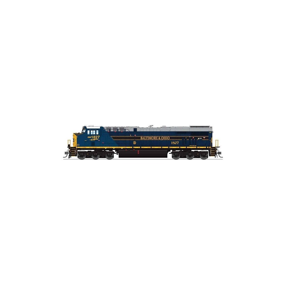 GE ES44AC - Standard DC - Stealth -- CSX 1827 (Baltimore & Ohio Heritage, blue, black, yellow, gray), HO, Broadway Limited Impor