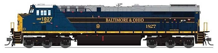 GE ES44AC - Standard DC - Stealth -- CSX 1827 (Baltimore & Ohio Heritage, blue, black, yellow, gray), HO, Broadway Limited Impor