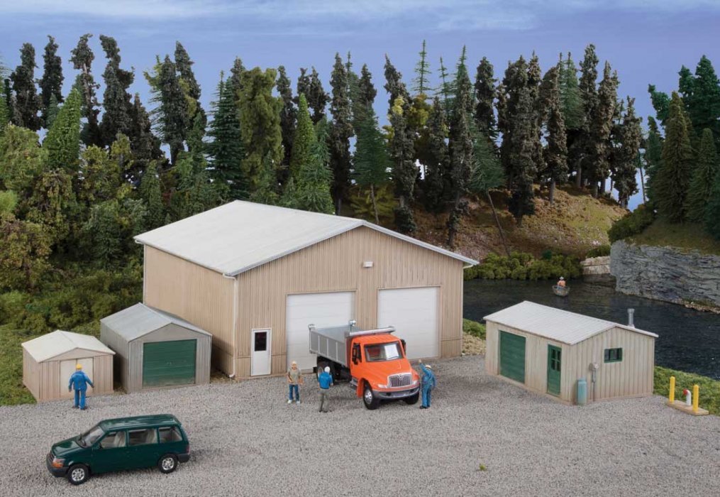 Pole Barn and Sheds -- Kit - Set of Four Buildings, HO, Walthers Cornerstone 4125