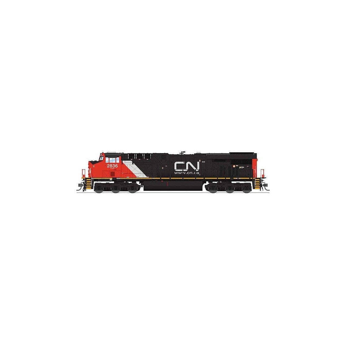 GE ES44AC - Standard DC - Stealth -- Canadian National 2836 (black, red, white, Website Logo), HO, Broadway Limited Imports 8552