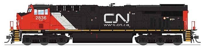 GE ES44AC - Standard DC - Stealth -- Canadian National 2836 (black, red, white, Website Logo), HO, Broadway Limited Imports 8552