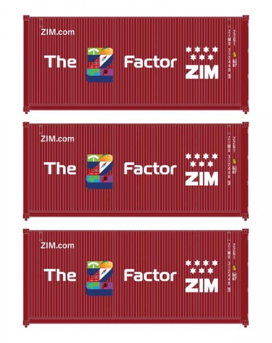 20′ Fully Corrugated Container - 3-Pack -- ZIM (The Z Factor), HO, Walthers SceneMaster 18057