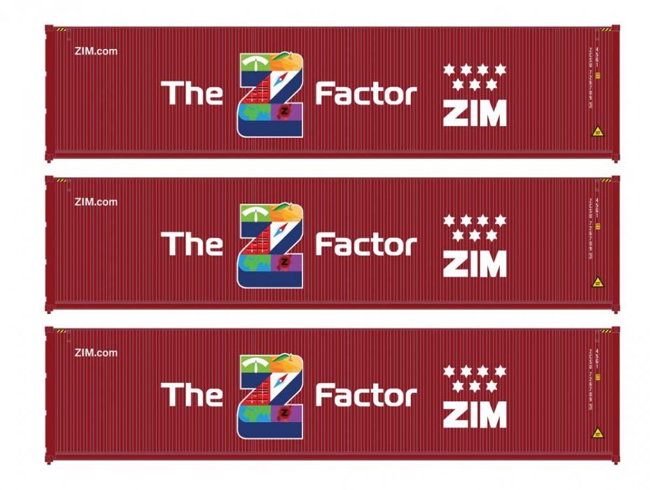 40′ Fully Corrugated Container - 3-Pack -- ZIM (The Z Factor), HO, Walthers SceneMaster 18257