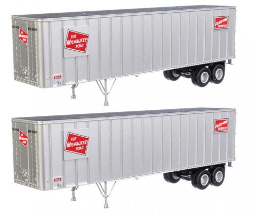 Flexi-Van 40′ Trailer 2-Pack - Assembled -- Milwaukee Road 1 (Logo, Flexi-Van Placards End D, HO, Walthers SceneMaster 2603