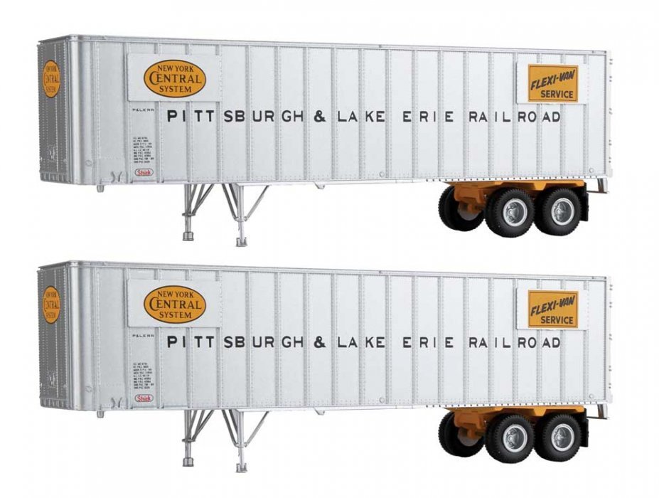 Flexi-Van 40′ Trailer 2-Pack - Assembled -- Pittsburgh & Lake Erie (yellow NYC logo, Flexi-V, HO, Walthers SceneMaster 2611