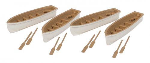 Row Boat 4-Pack - Assembled -- White, Tan, HO, Walthers SceneMaster 4163