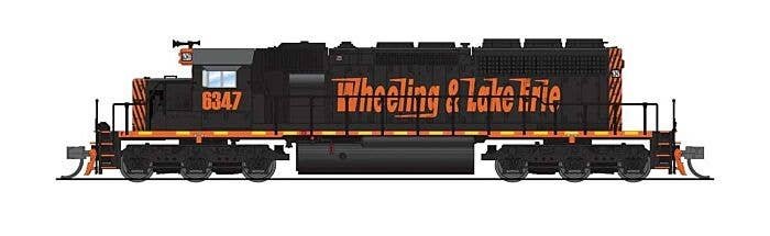 EMD SD40-2 Low Nose - Standard DC - Stealth -- Wheeling & Lake Erie 6347 (black, orange, Speed Lettering), N, Broadway Limited I