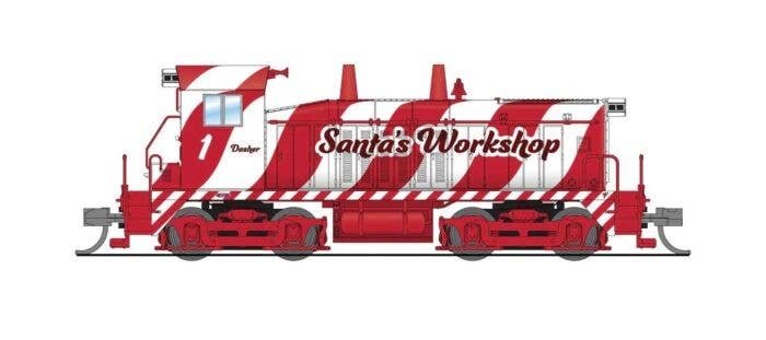 EMD SW7 - Standard DC - Stealth -- Santa′s Workshop 2 (Christmas, red, white), N, Broadway Limited Imports 9395