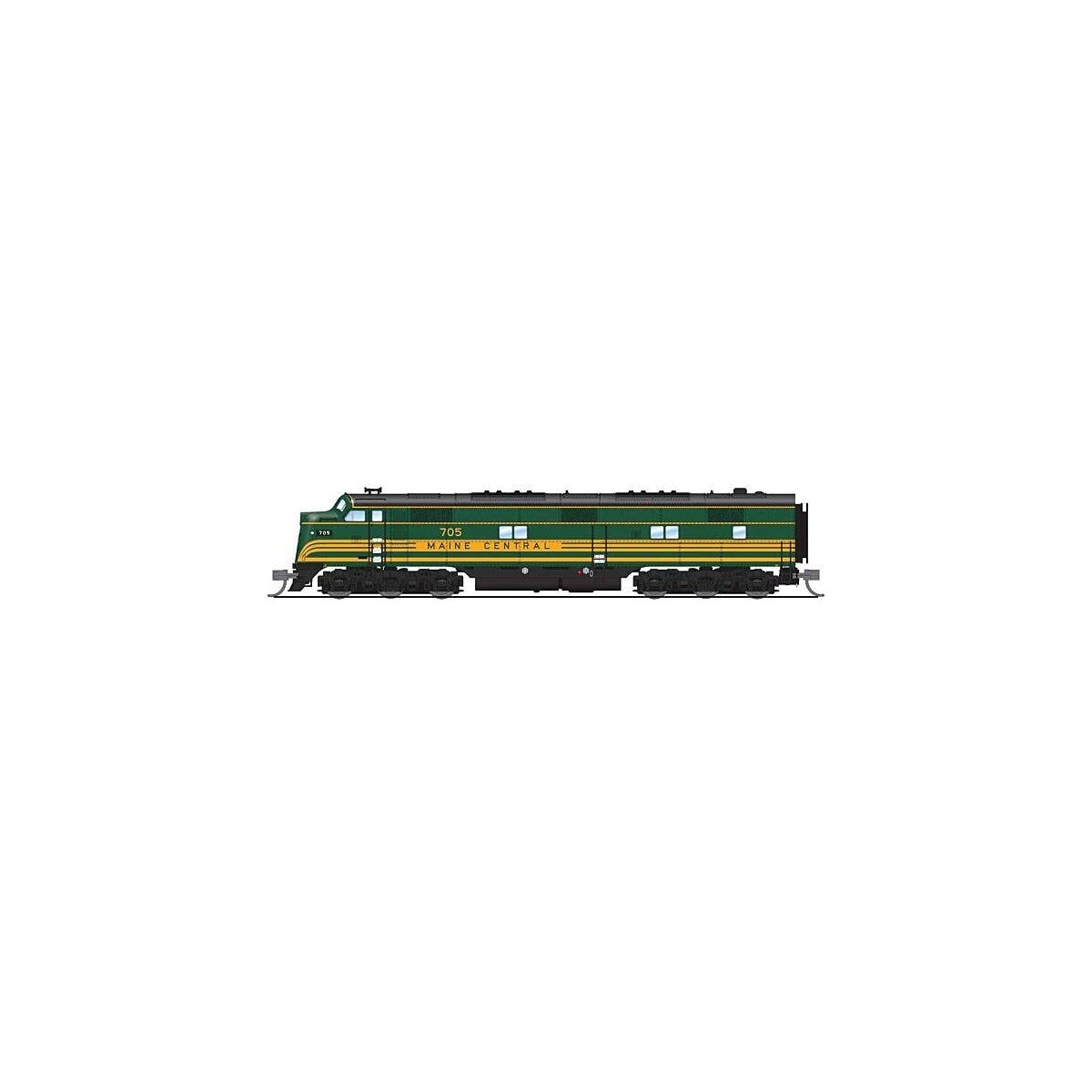 EMD E7A - Standard DC - Stealth Series -- Maine Central 705 (green, Dulux Gold), N, Broadway Limited Imports 8792