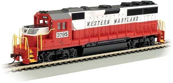 EMD GP40 - Standard DC -- Western Maryland 3795 (white, red, black), HO, Bachmann Industries 63536