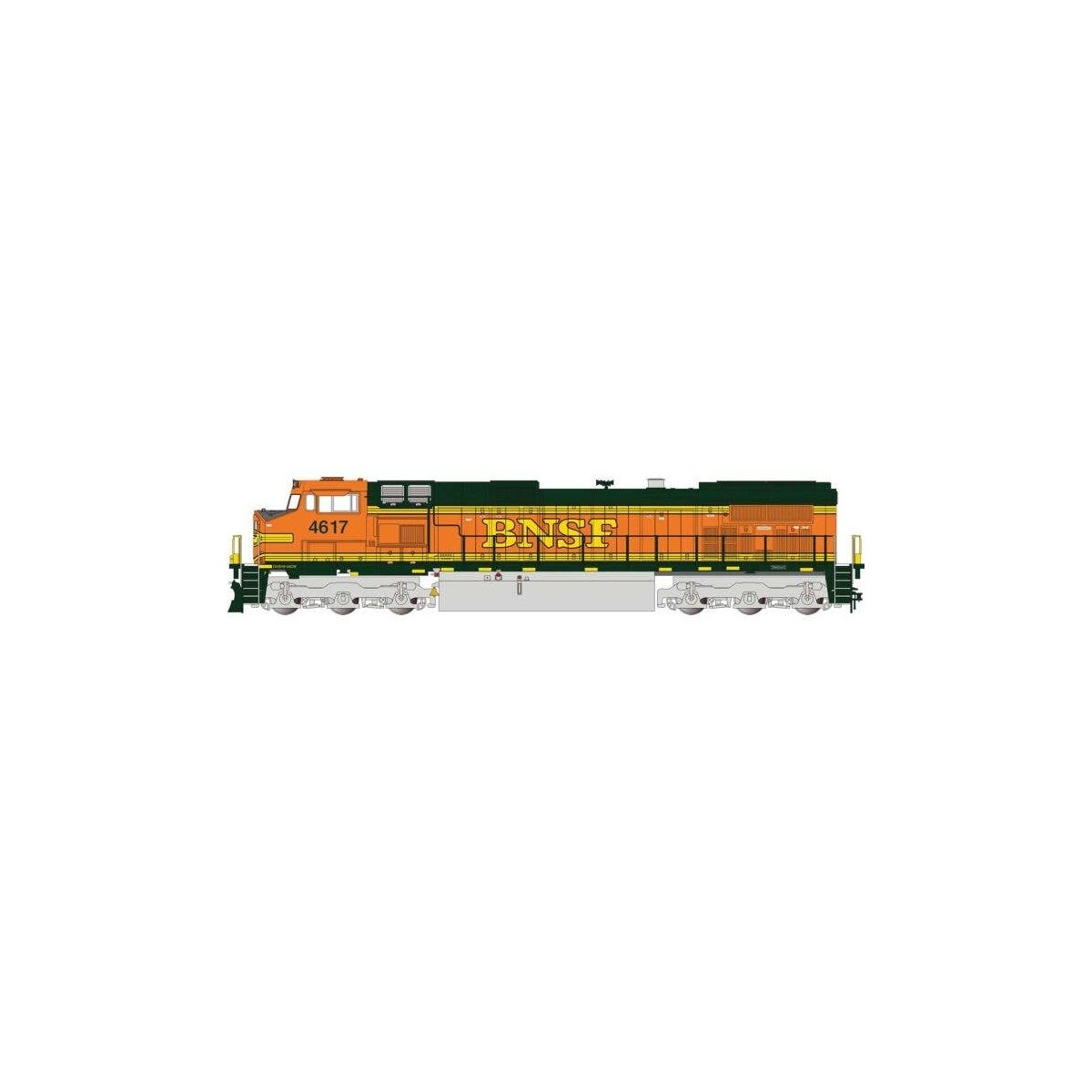 GE Dash 9-44CW - Standard DC -- BNSF Railway 4617 (H2, green, orange, yellow, silver), G, Bachmann Industries 90926