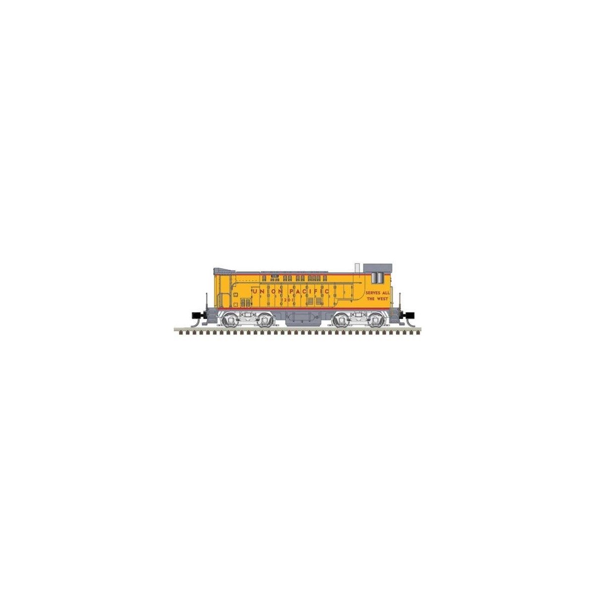 Baldwin VO1000 - Standard DC - Master(R) Silver -- Union Pacific 1201 (Armour Yellow, gray, red frame stripe), N, Atlas Model Ra