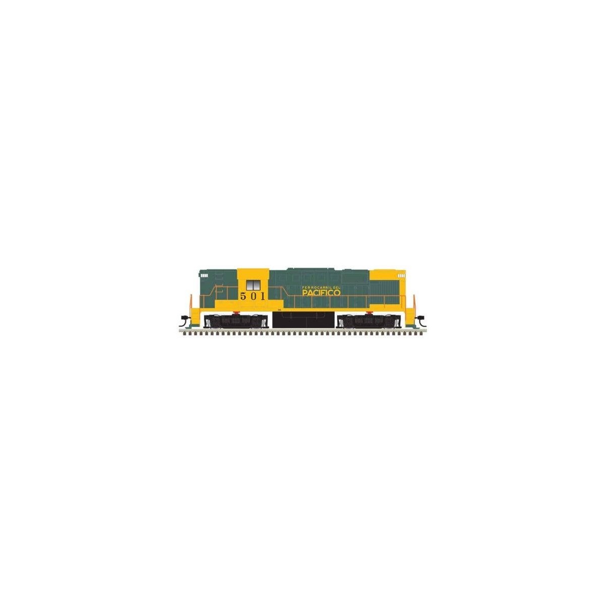 Alco RS11 - Standard DC - Classic Silver -- Ferrocarril del Pacifico 501 (yellow, green), N, Atlas Model Railroad Co. 40005872