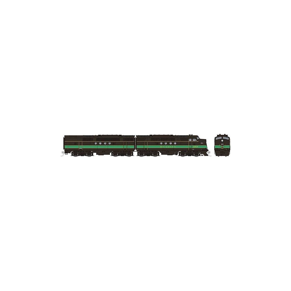 EMD FT A-B Set - Sound and DCC -- Reading 258A, 258B (black, green), HO, Rapido Trains Inc 53532
