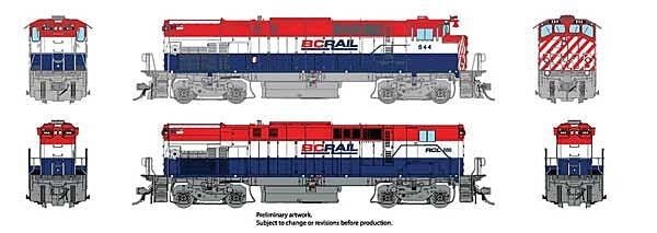 Montreal Locomotive Works MLW M420 - M420B Set - Standard DC -- British Columbia Railway 644, 684 (red, white, blue), HO, Rapido