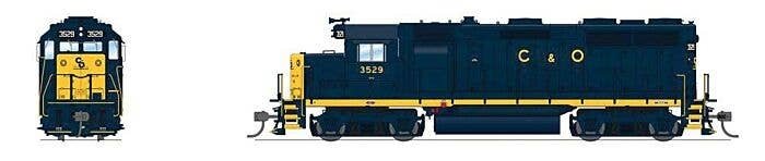 EMD GP35 Low Nose - Sound and DCC - Paragon4(TM) -- Chesapeake & Ohio 3529 (blue, yellow nose, C&O Lettering), HO, Broadway Limi