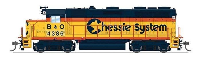 EMD GP35 Low Nose - Sound and DCC - Paragon4(TM) -- Chessie System B&O 4386 (Renumbered CSX, yellow, blue, vermillion), HO, Broa