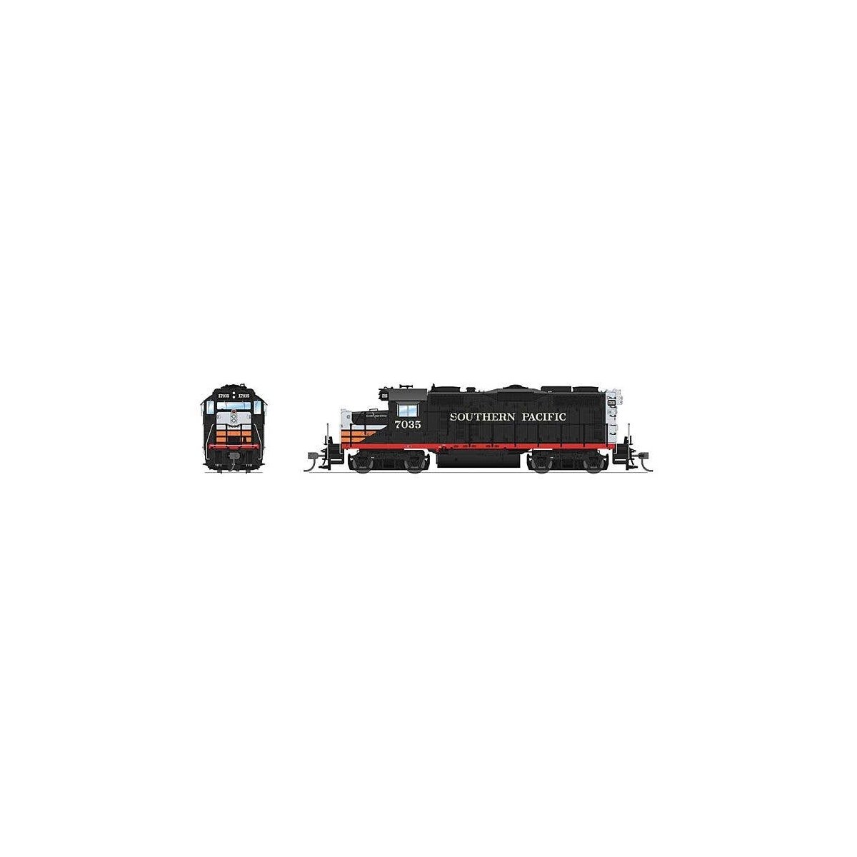 EMD GP20 - Sound and DCC - Paragon4(TM) -- Southern Pacific 7035 (Fantasy Scheme, Black Widow, black, silver, orange,, HO, Broad
