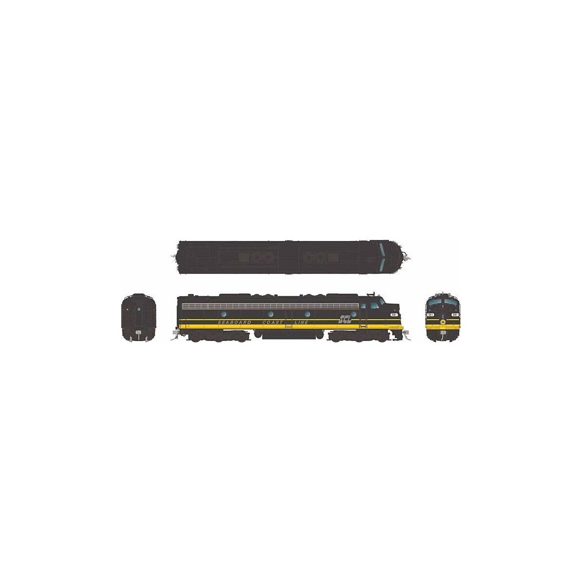EMD E8A - Sound and DCC -- Seaboard Coast Line 593 (black, yellow, silver), HO, Rapido Trains Inc 28595