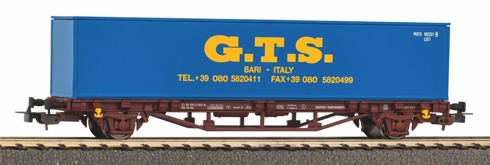 Container Flat Car GTS FS V 1x40" Container, HO, PIKO 27700