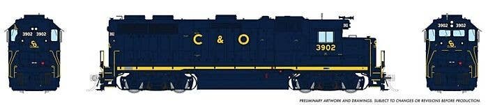 EMD GP39 - Sound and DCC -- Chesapeake & Ohio: 3902 (blue, yellow), HO, Rapido Trains Inc 39501