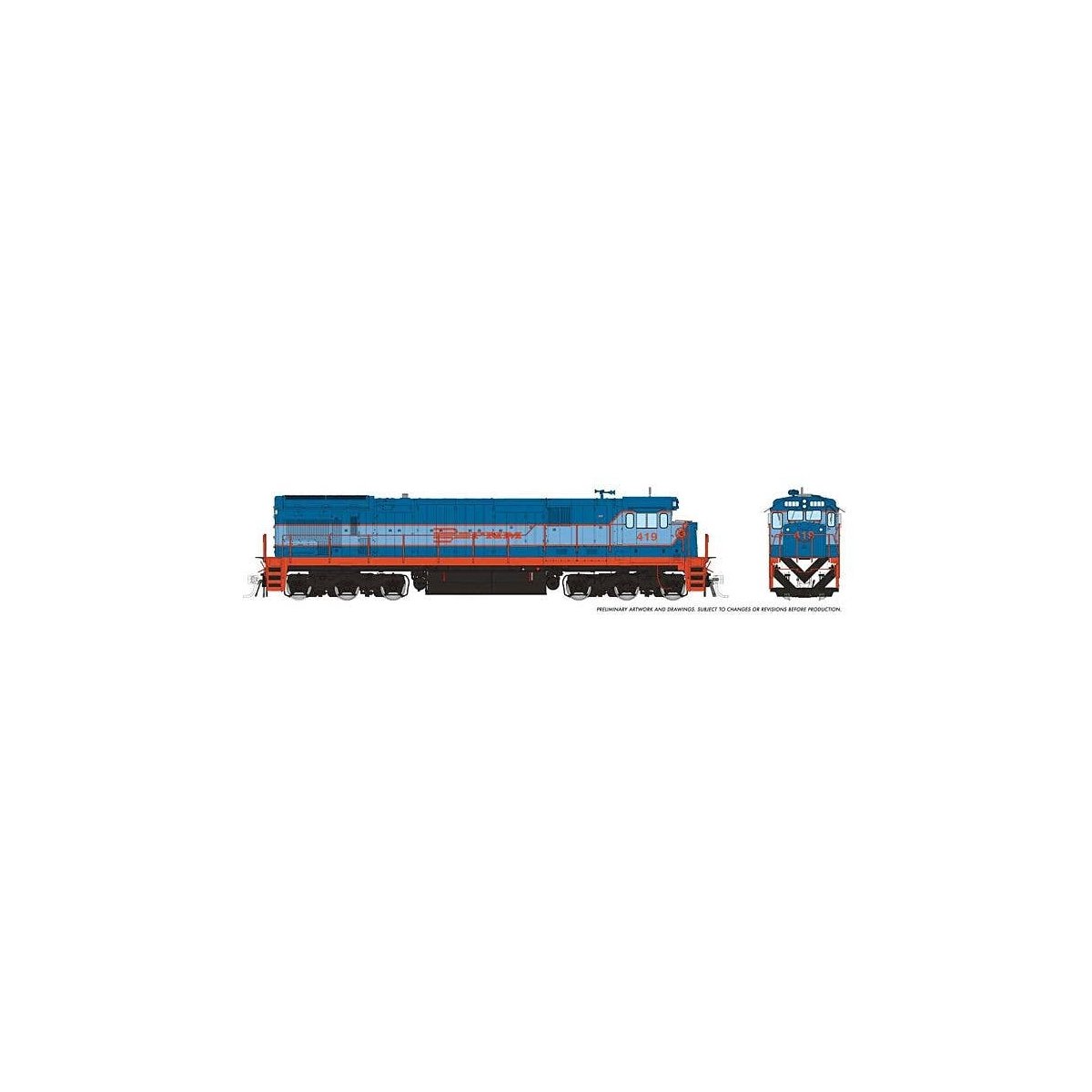 GE C36-7 - Sound and DCC -- Ferrocarriles Nacionales de Mexico 419 (blue, orange, black, white), HO, Rapido Trains Inc 42609