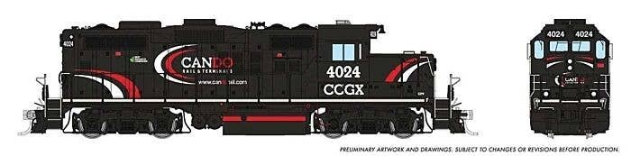 GP9u Low-Nose Rebuild - Standard DC -- Cando Contracting CCGX 4024 (black, white, red), HO, Rapido Trains Inc 54522