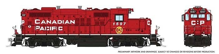 GP9u Low-Nose Rebuild - Standard DC -- Canadian Pacific 1597 (red, white, black, Golden Beaver Logo), HO, Rapido Trains Inc 5450