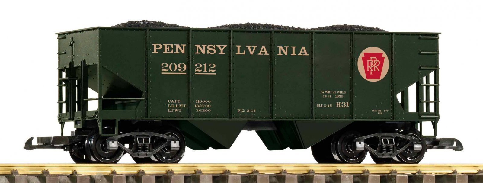 G Bulk Freight Car PRR with Coal Load, G, PIKO 38955