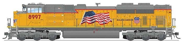 EMD SD70ACe - Standard DC - Stealth Series -- Union Pacific 8997 (Armour Yellow, gray, Large Flag, Building America Logo), HO, B