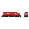GP9u Low-Nose Rebuild - Standard DC -- Canadian Pacific 8208 (Action Red, white, black), HO, Rapido Trains Inc 54509