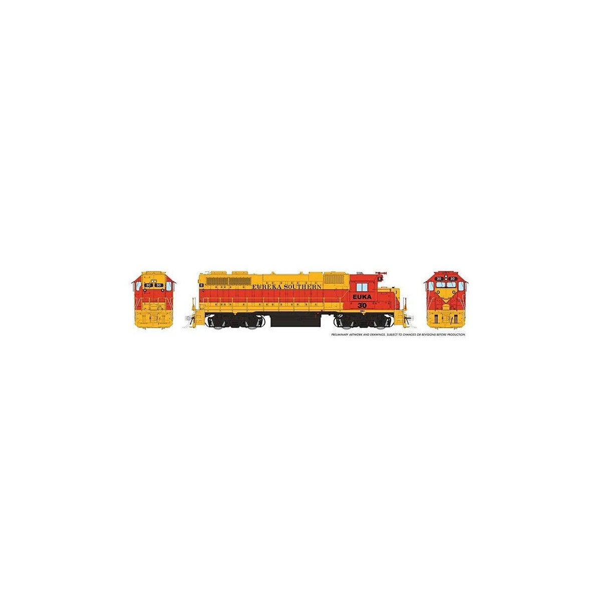 EMD GP38 Low Nose w/Extended Cab - Sound and DCC -- Eureka Southern 30 (yellow, orange), HO, Rapido Trains Inc 38550