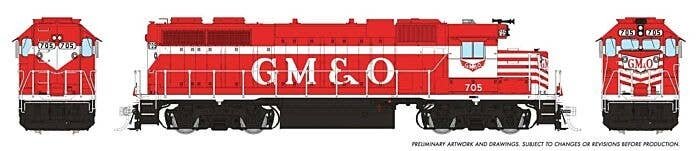 EMD GP38 Low Nose - Sound and DCC -- Gulf, Mobile & Ohio 718 (red, white), HO, Rapido Trains Inc 38559