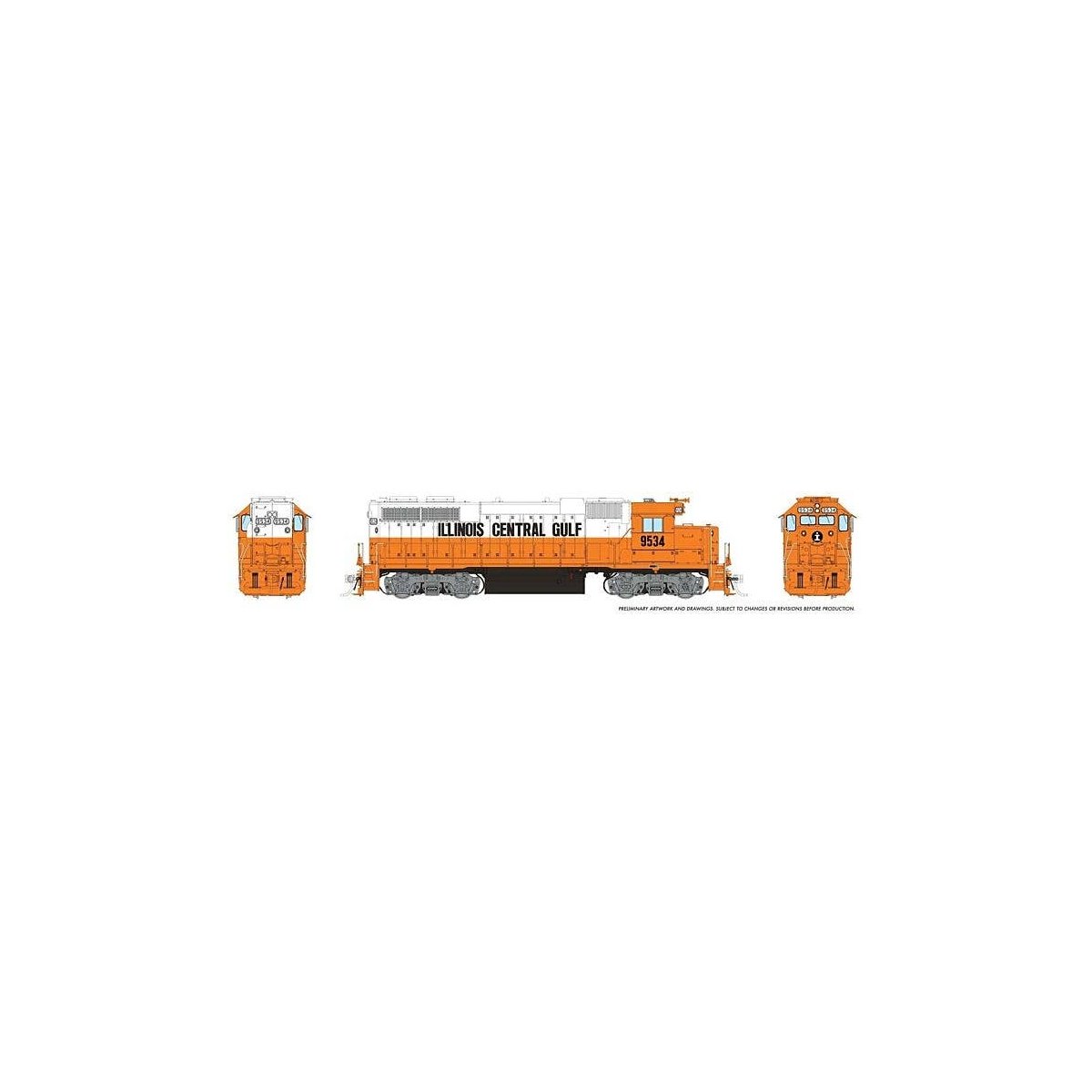 EMD GP38 Low Nose - Sound and DCC -- Illinois Central Gulf 9539 (orange, white), HO, Rapido Trains Inc 38562