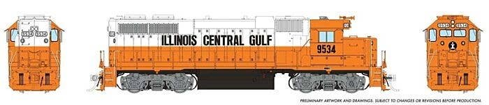 EMD GP38 Low Nose - Sound and DCC -- Illinois Central Gulf 9539 (orange, white), HO, Rapido Trains Inc 38562