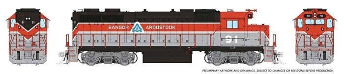 EMD GP38 Low Nose w/Extended Cab - Sound and DCC -- Bangor & Aroostook 94 (gray, red, black), HO, Rapido Trains Inc 38545