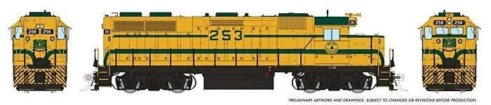 EMD GP38 Low Nose - Sound and DCC -- Maine Central 253 (Harvest Gold, green), HO, Rapido Trains Inc 38564