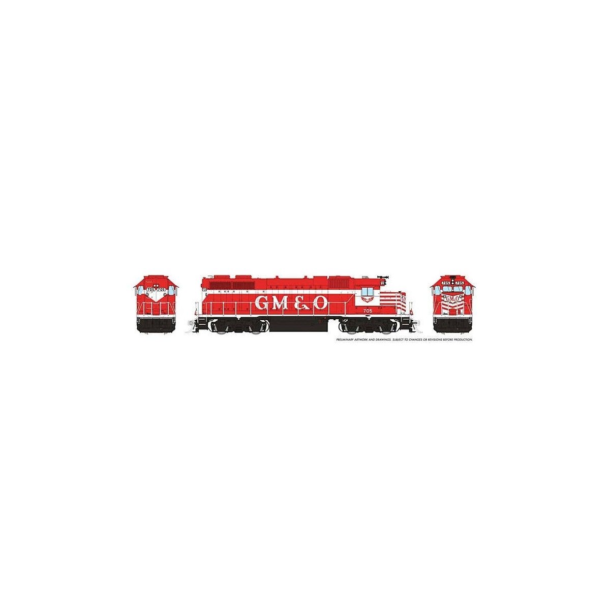 EMD GP38 Low Nose - Sound and DCC -- Gulf, Mobile & Ohio 705 (red, white), HO, Rapido Trains Inc 38556