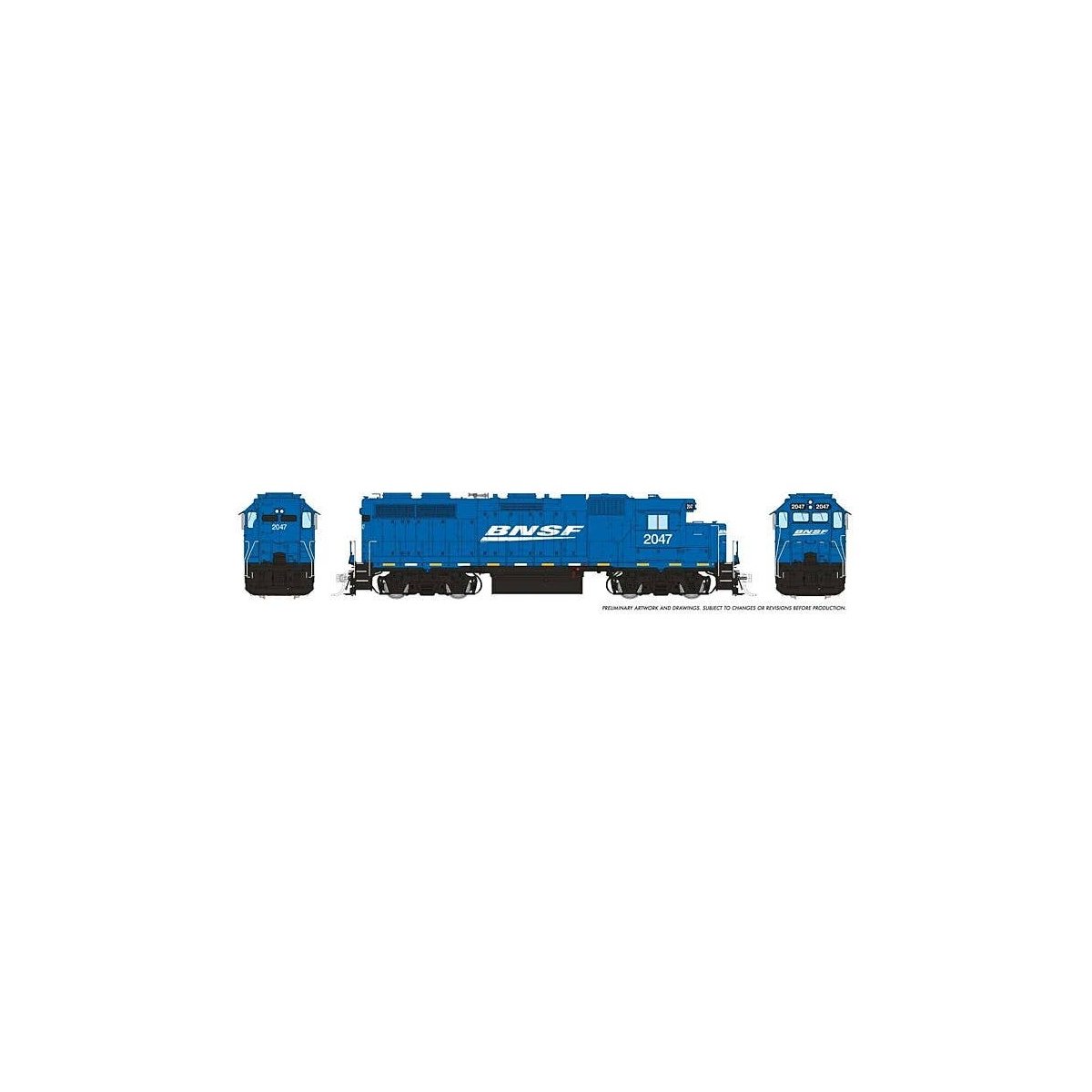 EMD GP38 Low Nose w/Extended Cab - Sound and DCC -- BNSF Railway 2047 (Ex-EMD Leasing, blue, white), HO, Rapido Trains Inc 38540