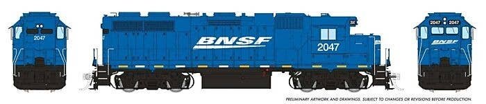 EMD GP38 Low Nose w/Extended Cab - Sound and DCC -- BNSF Railway 2047 (Ex-EMD Leasing, blue, white), HO, Rapido Trains Inc 38540
