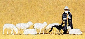 Animals -- Shepherd w/Sheep Dog & Sheep pkg(8), HO, Preiser Kg 14160