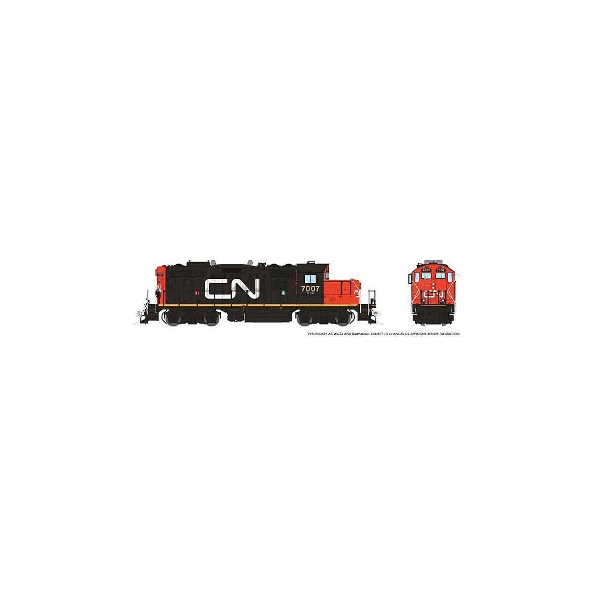 GP9rm - ESU LokSound & DCC -- Canadian National 7007 (black, white, red, Large Noodle Logo), HO, Rapido Trains Inc 41510