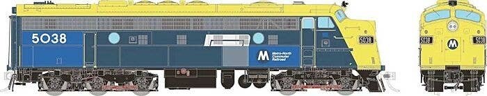 EMD FL9 - Sound & DCC -- Metro North 5038 (Patched, blue, yellow), HO, Rapido Trains Inc 14570