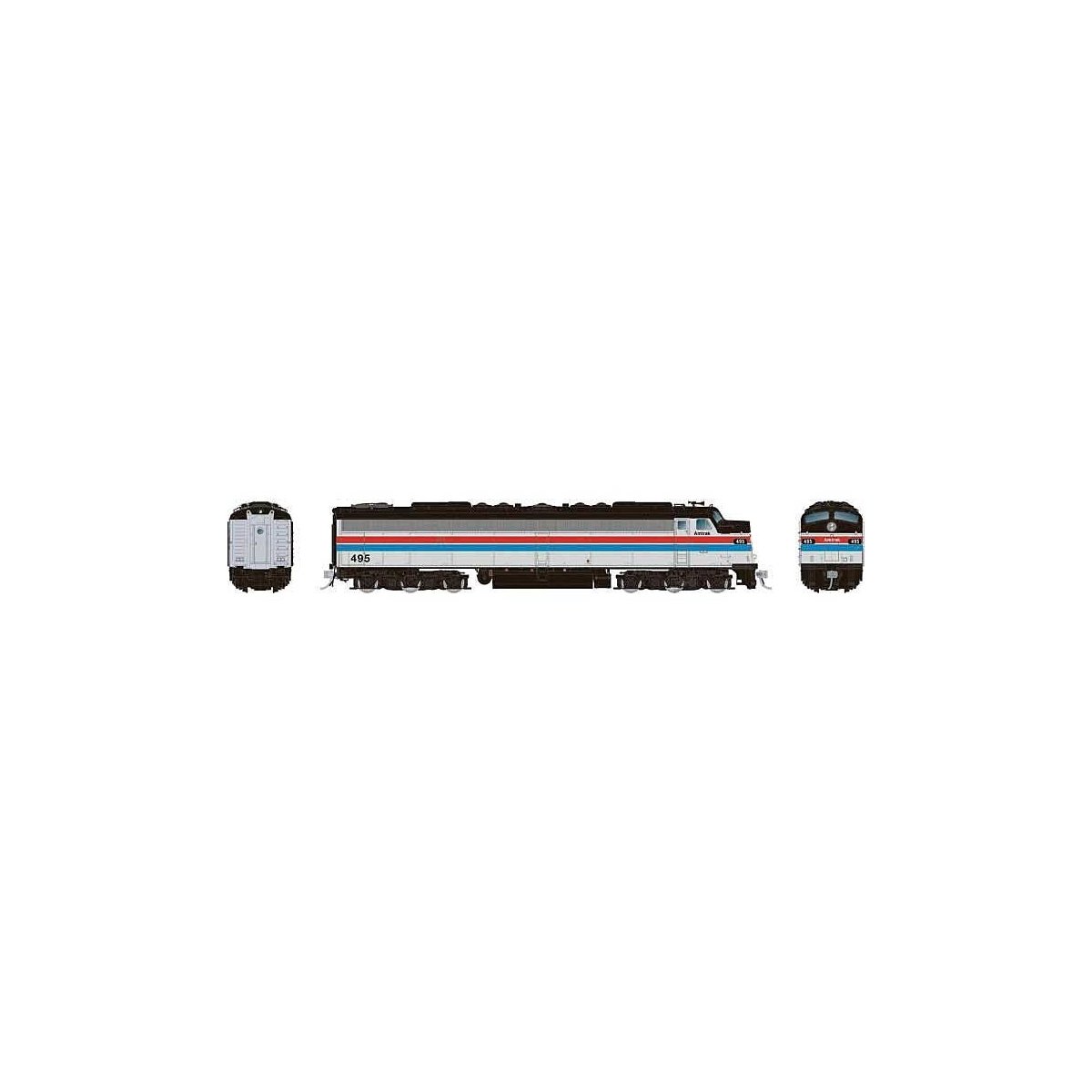 Rebuilt EMD E8A with Head-End Power HEP - LokSound & DCC -- Amtrak 498 (Phase II, silver, red, blue, white, black), HO, Rapido T