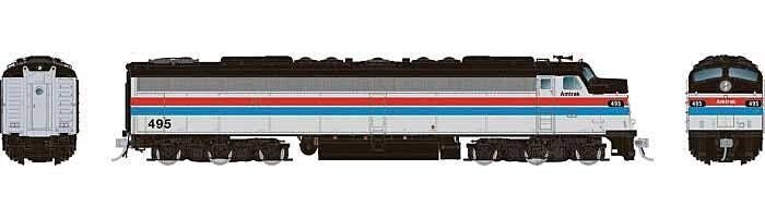 Rebuilt EMD E8A with Head-End Power HEP - LokSound & DCC -- Amtrak 498 (Phase II, silver, red, blue, white, black), HO, Rapido T