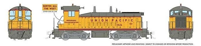 EMD SW9 - ESU LokSound and DCC -- Union Pacific 1838 (As-Delivered, Armour Yellow, gray, red, Slogan), HO, Rapido Trains Inc 275